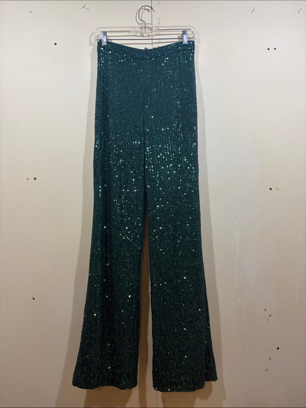 Camila Coelho Green Sequin Wide Leg Pants Size S